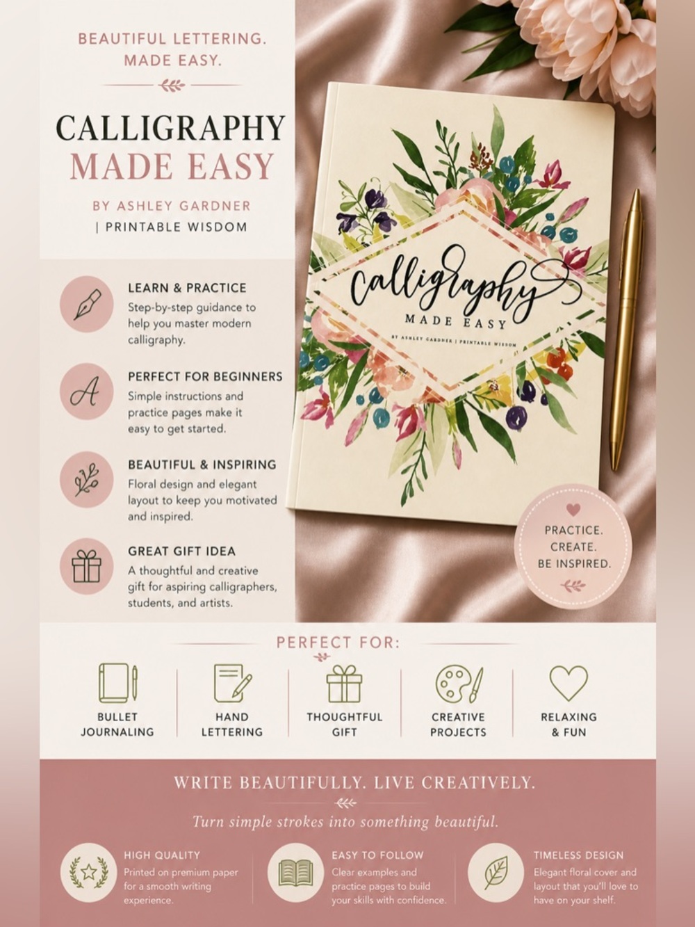Calligraphy Made Easy Workbook | Beginner Lettering Book | Creative Hobby